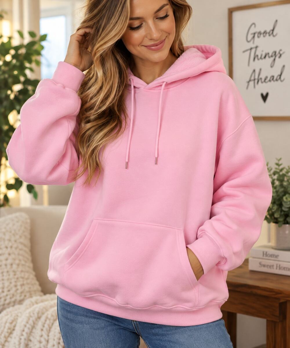 SHEIN Womens XL Pink Fleece Hoodie Pullover Oversized Kangaroo Pocket Cozy